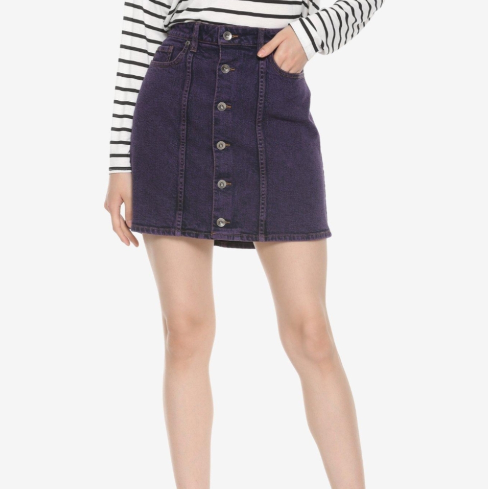 Y2K Grunge Acid Wash Purple Denim Button Up Skirt, 5 Pockets, Brand New XS